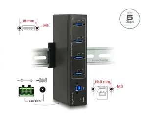 DeLock Externer Industrie-Hub 1x USB 3.0 B (F) - 4X USB 3.0 A (F) schwarz