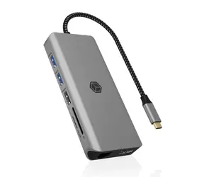 Icy Box IB-DK4061-CPD grau / Dockingstation / USB-A / USB-C / HDMI / GLAN / SD