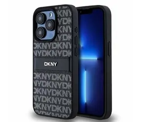 DKNY PU-Leder-Rückseite mit Ton-in-Ton-Streifenmuster für Apple iPhone 15 Pro Max, Schwarz