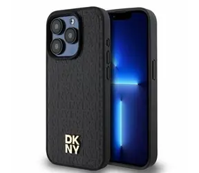 DKNY PU Leder Repeat Pattern Stack Logo Magsafe Back Cover für Apple iPhone 15 Pro Max Schwarz