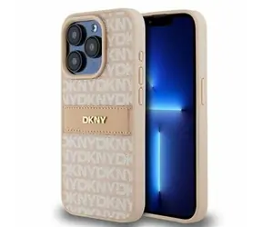 DKNY PU-Leder-Rückseite mit Ton-in-Ton-Streifenmuster für Apple iPhone 14 Pro Max, Rosa