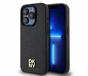 DKNY PU Leder Repeat Pattern Stack Logo Magsafe Back Cover für Apple iPhone 14 Pro Max Schwarz