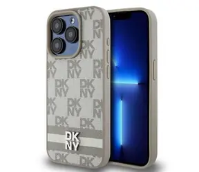 DKNY PU-Leder-Rückseite mit Karomuster und Streifen für Apple iPhone 14 Pro, Beige