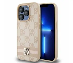 DKNY PU-Leder-Rückseite mit Karomuster und Streifen für Apple iPhone 14 Pro, Rosa