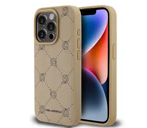 Karl Lagerfeld PU Karl Heads Pattern Magsafe Back Cover für Apple iPhone 15 Pro Max Beige