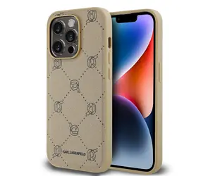 Karl Lagerfeld PU Karl Heads Pattern Magsafe Back Cover für Apple iPhone 14 Pro Max Beige