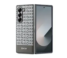 DKNY MagSafe-Rückseite aus PU-Leder mit wiederkehrendem Muster und Streifen auf der Unterseite für Samsung Galaxy Z Fold 6, Braun