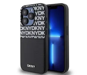 DKNY PU-Leder-Rückseite mit Kartenfach und Wiederholungsmuster für Apple iPhone 14 Pro Max, Schwarz