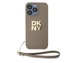 DKNY PU-Leder-Stack Logo -Handschlaufe-Rückseite für Apple iPhone 14 Pro Max Beige