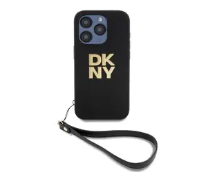 DKNY PU-Leder-Stack Logo -Handgelenkschlaufe-Rückseite für Apple iPhone 14 Pro Max Schwarz