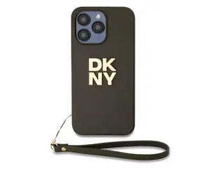 DKNY PU-Leder-Stack Logo -Handschlaufe-Rückseite für Apple iPhone 14 Pro Max Braun