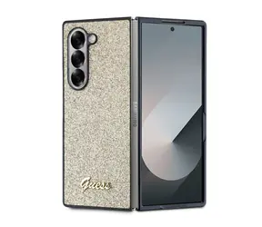 Guess PC/TPU Glitter Flakes Metal Logo Rückseite für Samsung Galaxy Z Fold 6 Gold