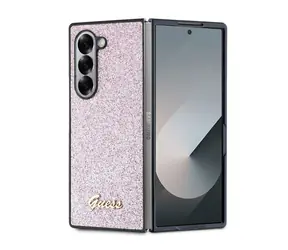 Guess PC/TPU Glitter Flakes Metal Logo Rückseite für Samsung Galaxy Z Fold 6 rosa