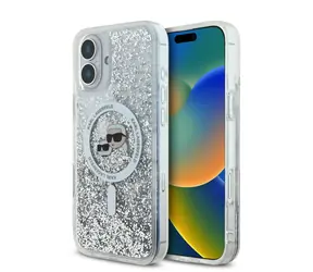 Karl Lagerfeld Liquid Glitter Karl und Choupette Heads MagSafe Back Cover für Apple iPhone 16 klar