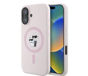 Karl Lagerfeld Flüssigsilikon Karl und Choupette MagSafe-Rückseite für Apple iPhone 16 rosa