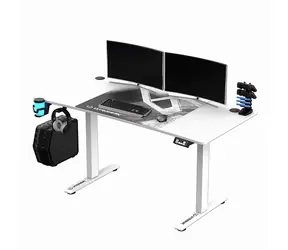 Ultradesk LEVEL V2 weiß / Elektrisch verstellbarer Gaming-Schreibtisch / 140 x 68 x 72-117 cm / Kopfhörer- & Getränkehalter