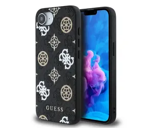 Guess PU 4G Peony MagSafe Back Cover für iPhone 16e schwarz