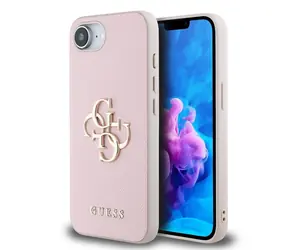 Guess PU Grained 4G Metal Logo Backcover für iPhone 16e rosa