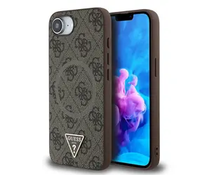 Guess PU 4G Strass Triangle Metal Logo Backcover für iPhone 16e braun