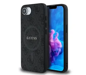 Guess PU Leder 4G Colored Ring MagSafe Back Cover für iPhone 16e schwarz