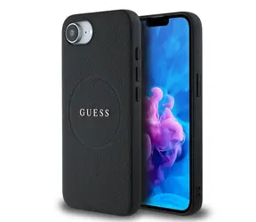 Guess PU Grained Classic Logo MagSafe Back Cover für iPhone 16e schwarz