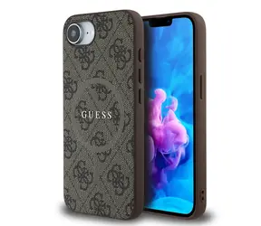 Guess PU Leder 4G Colored Ring MagSafe Back Cover für iPhone 16e braun