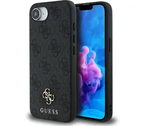 Guess PU 4G Small Metal Logo MagSafe Back Cover für iPhone 16e grau