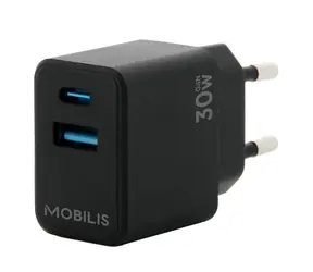 Mobilis Wall Charger 30W schwarz / Ladegerät / 1x USB-A / 1x USB-C 