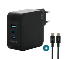 Mobilis Wandladegerät 100W schwarz / 2x USB-C / 1x USB-A / USB-C - USB-C Ladekabel