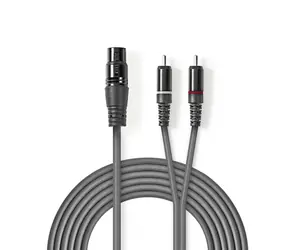 Nedis Symmetrisches Audiokabel XLR 3-polig (F) - 2x Cinch (M) 3,00 m Dunkelgrau