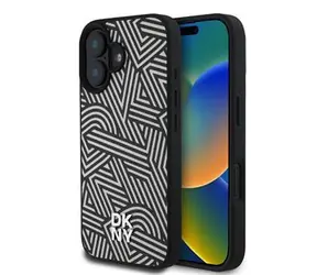 DKNY PU-Leder Crosswalk Pattern Magsafe Back Cover für iPhone 16, Elfenbein