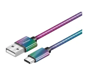 YENKEE YCU 351 Stahlkabel USB-A 2.0 (M) - USB-C 2.0 (M) 1m Regenbogen / 480mb/s 