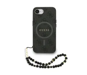 Guess PU-Leder 4G Farbiges Ringband MagSafe Back Cover für iPhone 16e Schwarz