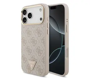 Guess PU-Leder 4G Triangle Logo Gold Frame MagSafe Back Cover für iPhone 17 Pro Max Pink