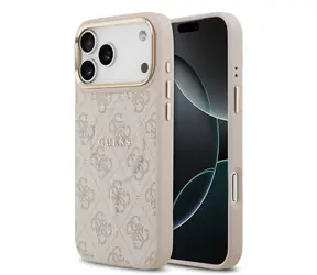 Guess PU-Leder 4G Gold Frame MagSafe Back Cover für iPhone 17 Pro Max Pink