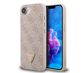 Guess PU 4G Strass Triangle Metal Logo Backcover für iPhone 16e Pink