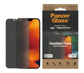 PanzerGlass gehärtetes Glas UWF Privacy AB mit Applikator für iPhone 16e/14/13 Pro/13 schwarz