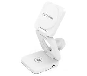 Cubenest 3-in-1 Magnetisches kabelloses Ladegerät E310 Faltbar Weiß / 3-in-1 Faltbares kabelloses magnetisches Ladegerät
