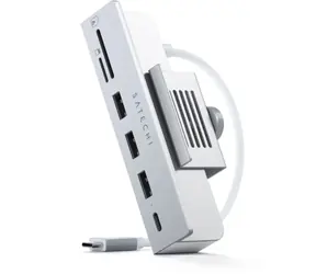 Satechi USB-C-Klemm-Hub silber / Hub für Apple iMac 24" 2021/2023 / USB-C / 3x USB-A / microSD / SD