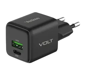 YENKEE YAC G38 VOLT BK 18+20W GaN schwarz / Ladegerät / USB-C 20W / USB-A 18W