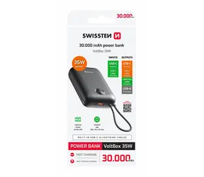 Swissten 22013938 VOLTBOX 30000mAh schwarz / Powerbank mit integrierten Kabeln 