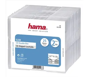 HAMA CD Slim Doppelbox, transparent / Hülle für 2 CDs/DVDs / 25 Stück  