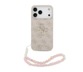 Guess PU 4G Metall Logo -Schutzhülle mit Riemen für iPhone 17 Pro Max, Pink