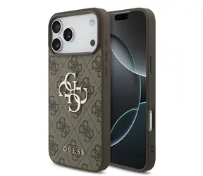 Guess PU 4G Metall Logo -Rückseite für iPhone 17 Pro Max Braun