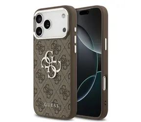 Guess PU 4G Metall Logo -Rückseite für iPhone 17 Pro Max Silberbraun