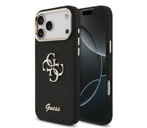Guess PU FIXED Glitter 4G Metallrahmen-Rückseite für iPhone 17 Pro Max Schwarz