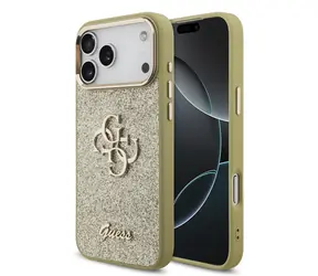 Guess PU FIXED Glitter 4G Metallrahmen-Rückseite für iPhone 17 Pro Max Gold