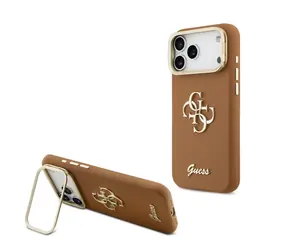 Guess PU-genarbte 4G Logo -Standkamera-Rahmen-Rückseite für iPhone 17 Pro Max Braun
