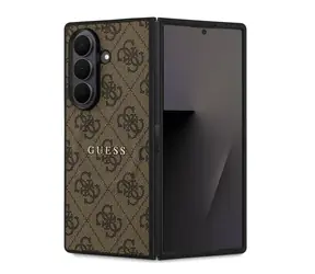 Guess PU-Leder 4G Farbring Magnetische Rückseite für Samsung Galaxy Z Fold 7 Braun