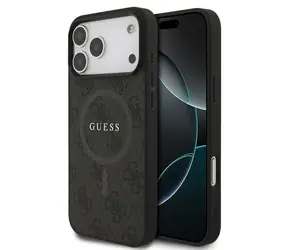 Guess PU-Leder 4G Farbring MagSafe Rückseite für iPhone 17 Pro Max Schwarz